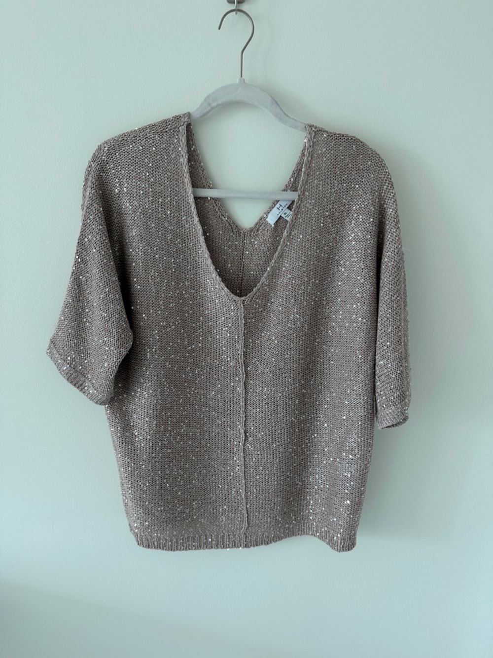 Halston Heritage Taupe Sequin V-Neck Sweater